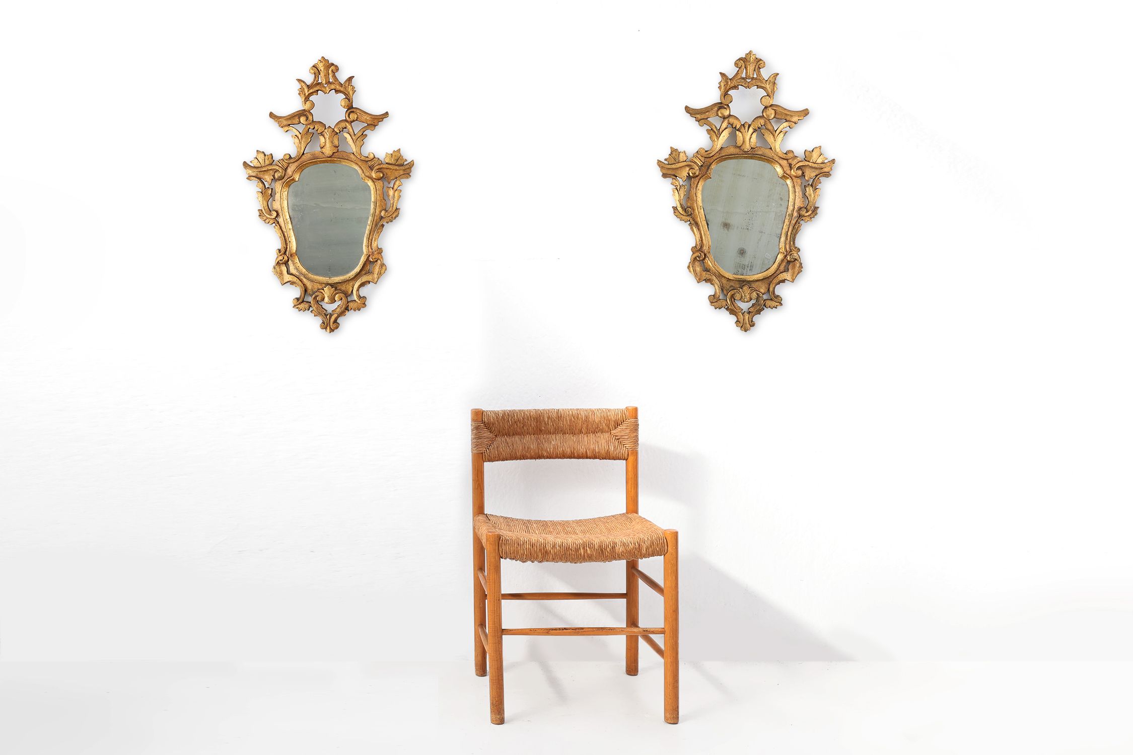 Pair of two Venetian Rococo giltwood mirrors, ca. 1850 Italythumbnail